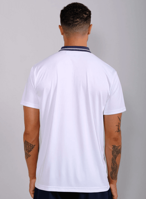 RS Men's Performance Court Polo - Stripled Collar REC (White / Navy)